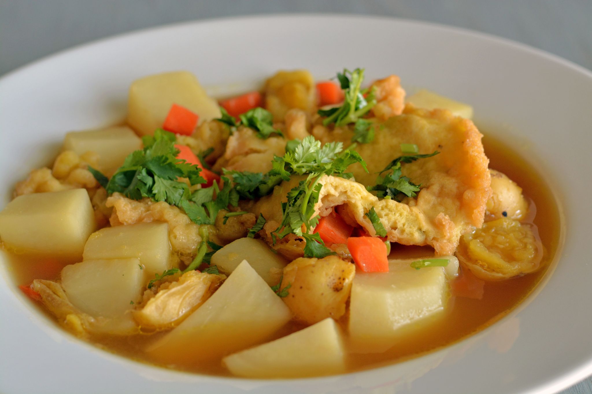 Sopa de Orejas (Potato Soup With Deep Fried Fritters)